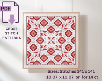 Red Sampler Cross Stitch Pattern, Modern cross stitch pattern, PDF Instant Download