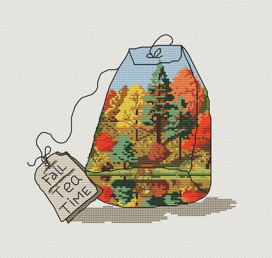 Fall Tea Time Cross Stitch Pattern, Autumn Cross Stitch Pdf Pattern - Etsy