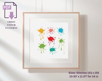 Watercolor Drops Cross Stitch Pattern  watercolor clipart Modern cross stitch pattern. PDF Instant Download