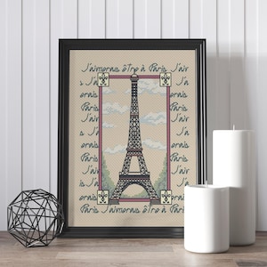Patrón de punto de cruz de París, Torre Eiffel, patrón Vive la France en pdf