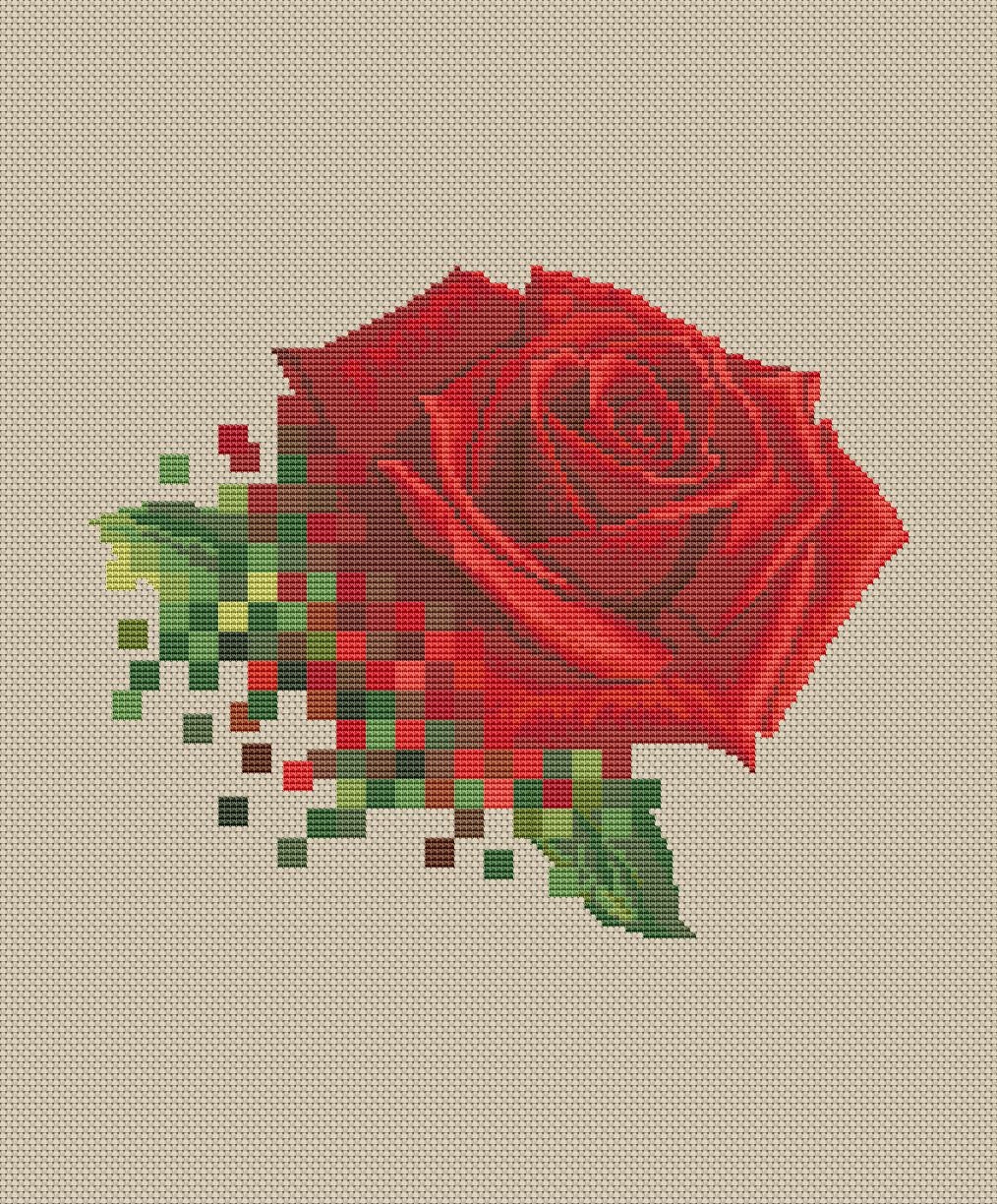 Rose X Pattern Red Pixel Rose Cross Stitch Pattern, Garden Pdf Pattern, Plants, Modern ...