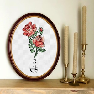 June Birth Month Flower- Rose - instant download cross stitch pattern