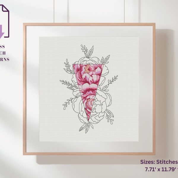 Peony impression Cross Stitch Pattern Garden pdf pattern plants easy cross stitch Instant Download PDF