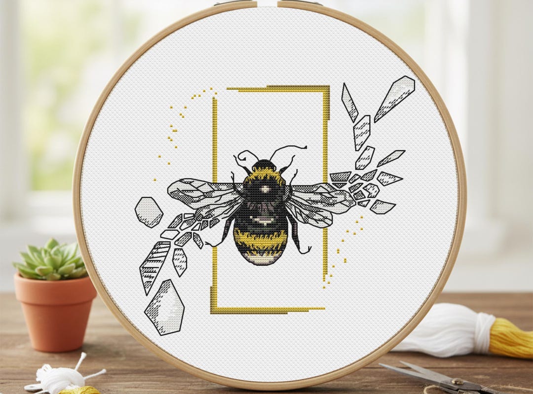 Bee Cross Stitch Pattern PDF, Modern Bumblebee Embroidery Design ...