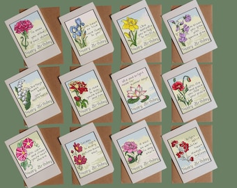 Geburtstagsblumen Kreuzstich Set | 12 monatliche Mini Anleitungen | Stickdatei PDF für eine florale Karte