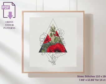 Red Poppies impression Cross Stitch Pattern, flowers digital cross stitch pattern pdf