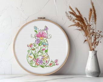 Cat Flowers cross stitch pattern Wild FlowersWatercolor Cross Stitch Pattern PDF Instant Download