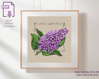 Lilac Flowers Cross Stitch Pattern Flowers impression pdf pattern plants easy cross stitch Instant Download PDF