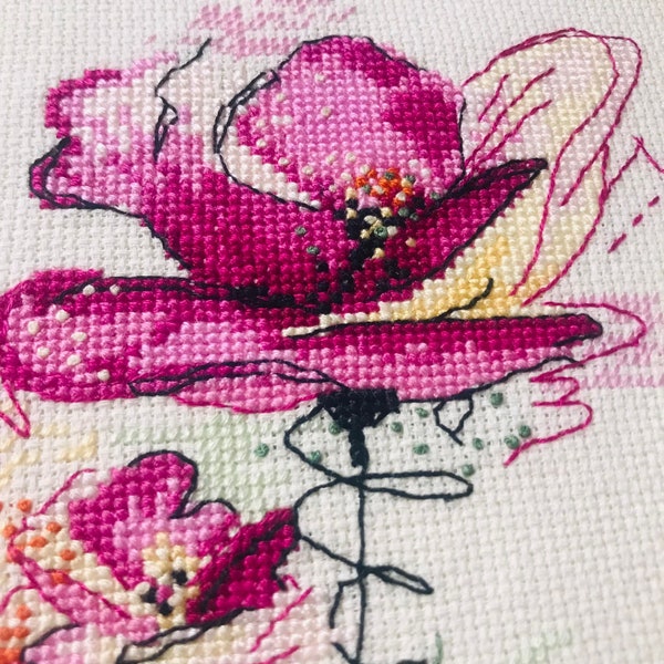Wild Flowers #17 Watercolor Cross Stitch Pattern  floral poppy cross stitch pattern PDF Instant Download