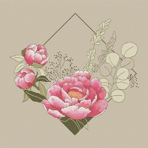 Peonies Cross Stitch Pattern Garden pdf pattern plants easy cross stitch Instant Download PDF