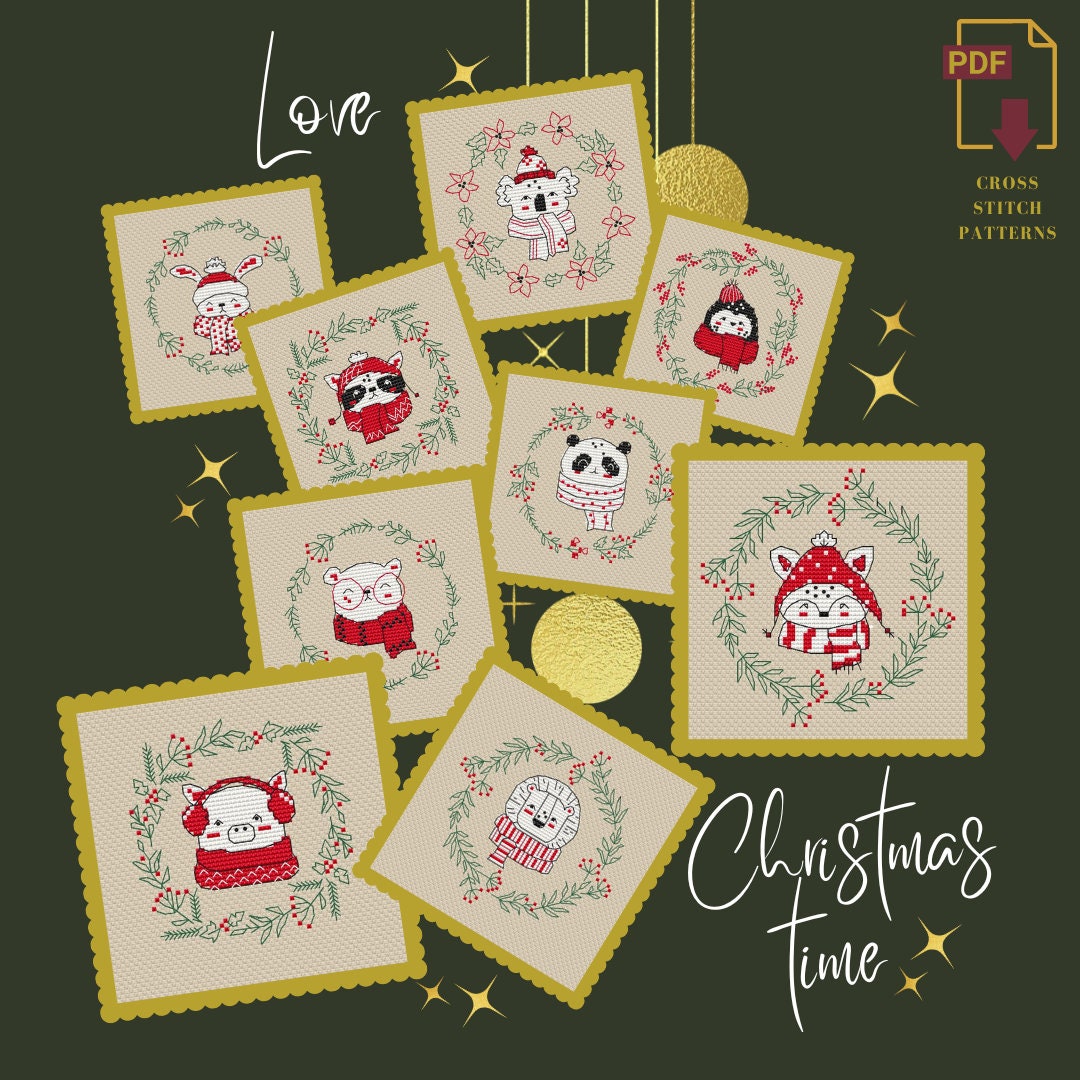 Christmas Animals Cross Stitch Pattern, Xmas Cross Stitch Pdf Pattern