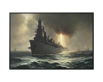 Diesel Dreadnought Armada Admiral Bathed in Dawn Sunshine Rays After Darkest Night Framed Canvas Wall Art