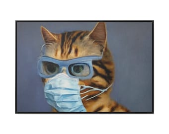 Tabby Cat With Glasses and Mask Wall Canvas