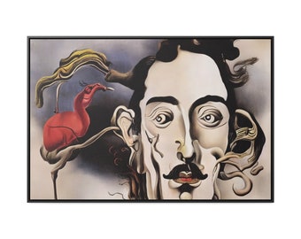 Inspired Dali Portrait Contemplating Smoke Dream of the Pink Flamingo Canvas Wall Artwork