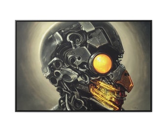 Golden Eyed Robotic Scarecrow Cyborg Portrait Bird Skull Cyberpunk Dystopian Canvas Wrap Wall Decor