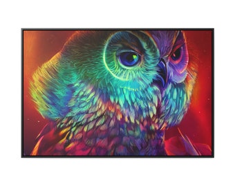 Emerald Owl Portrait Stoking Flames of Wrath Fire Ruby Red Action Portrait Aged Wisdom Canvas Wall Art Decor