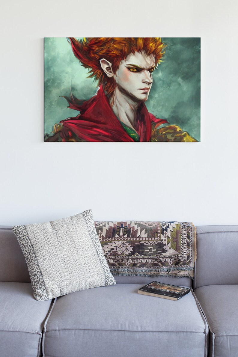 Haunted Dark Elf Possessed Treacherous Ghoul Midnight Mischief Flame Redhead Framed Canvas Wall Art image 7