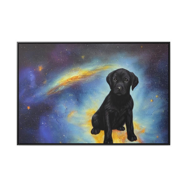 Sweet Streuner Schwarzer Labrador Welpe Lost in Space Sitzend Throne Solar Star Vortex Canvas Wrap Wanddeko