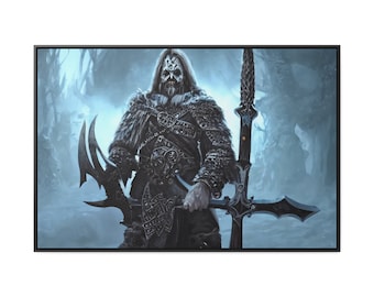 Ancient Undead Norse Viking Draugr Lich Guarding Hidden Treasure Frozen Cave Framed Canvas Wall Wrap