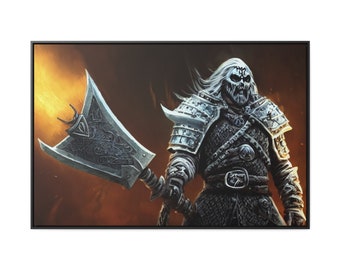 Warrior Undead Viking Giant Battle Axe Raider Burning Looting Village Plunder Haunted Framed Canvas Art