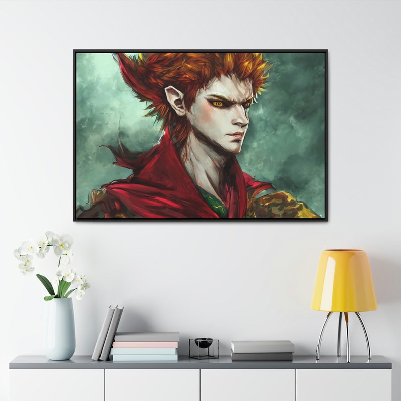 Haunted Dark Elf Possessed Treacherous Ghoul Midnight Mischief Flame Redhead Framed Canvas Wall Art image 2