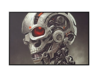 Portrait of Ivory White Exoskeleton Armored Android Robot Ruby Red Eyes Building for Battle Termination Canvas Wrap Wall Art