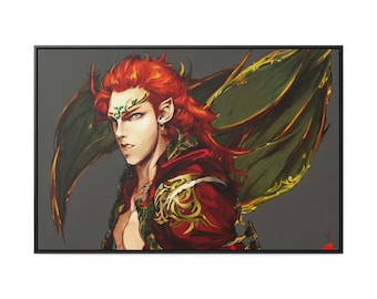 Portrait of Cursed Vampire Elven General Enchanted Forest Armor Orange Fire Hair Lord of Shadow Canvas Wrap Wall Decor