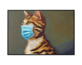 Staring Striped Tabby Cat With Mask Wall Canvas