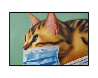 Large Orange Cat With Mask Staring Wall Canvas Art