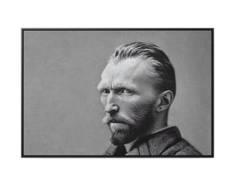 Realistic Monochrome Grayscale Portrait of the Artist Vincent Van Gogh Framed Canvas Wrap