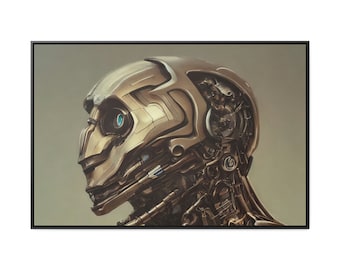 Portrait of Honorable Titanium Robot Cyberpunk Justicar Ruling Automated Justice Framed Canvas Wall Art