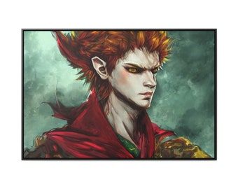 Haunted Dark Elf Possessed Treacherous Ghoul Midnight Mischief Flame Redhead Framed Canvas Wall Art