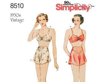 Simplicity 8510 1930's VINTAGE Bra, Tap Panties / French Knickers Pattern, New, Uncut, Sizes 12 - 20