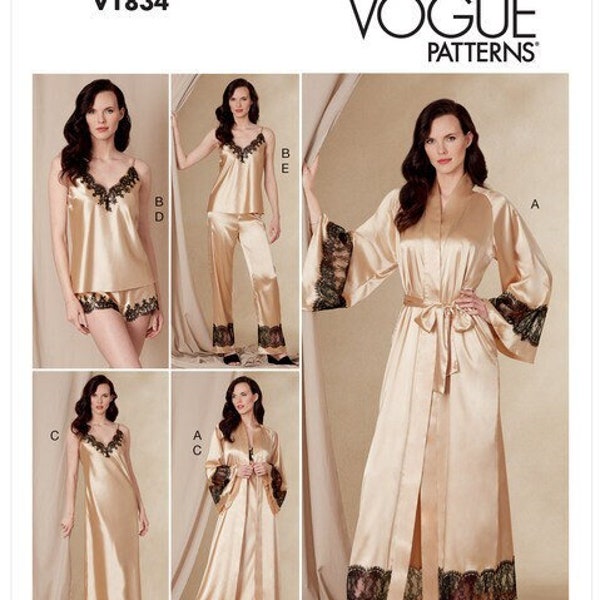 Vogue V1834 Robe, Slip, Camisole, Pants and Shorts, Sizes 8 - 16, NEW UNCUT