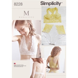 Simplicity 8228 Madalynne 32A - 42DD Wireless Bra and XS-XL Panties/Knickers , NEW Uncut