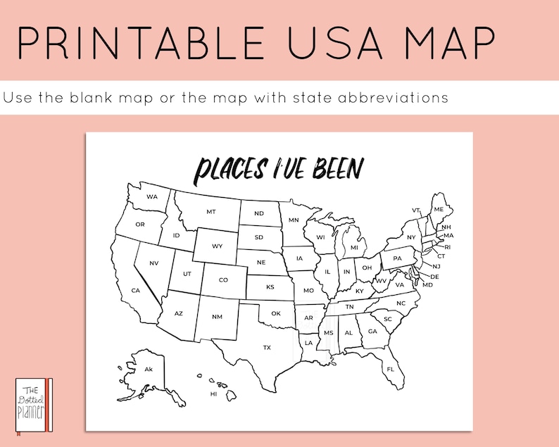 Places I've Been Printable Map USA Map Printable - Etsy
