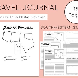 Carnets de voyage du sud-ouest des États-Unis à imprimer | Carnet de notes imprimable des voyageurs