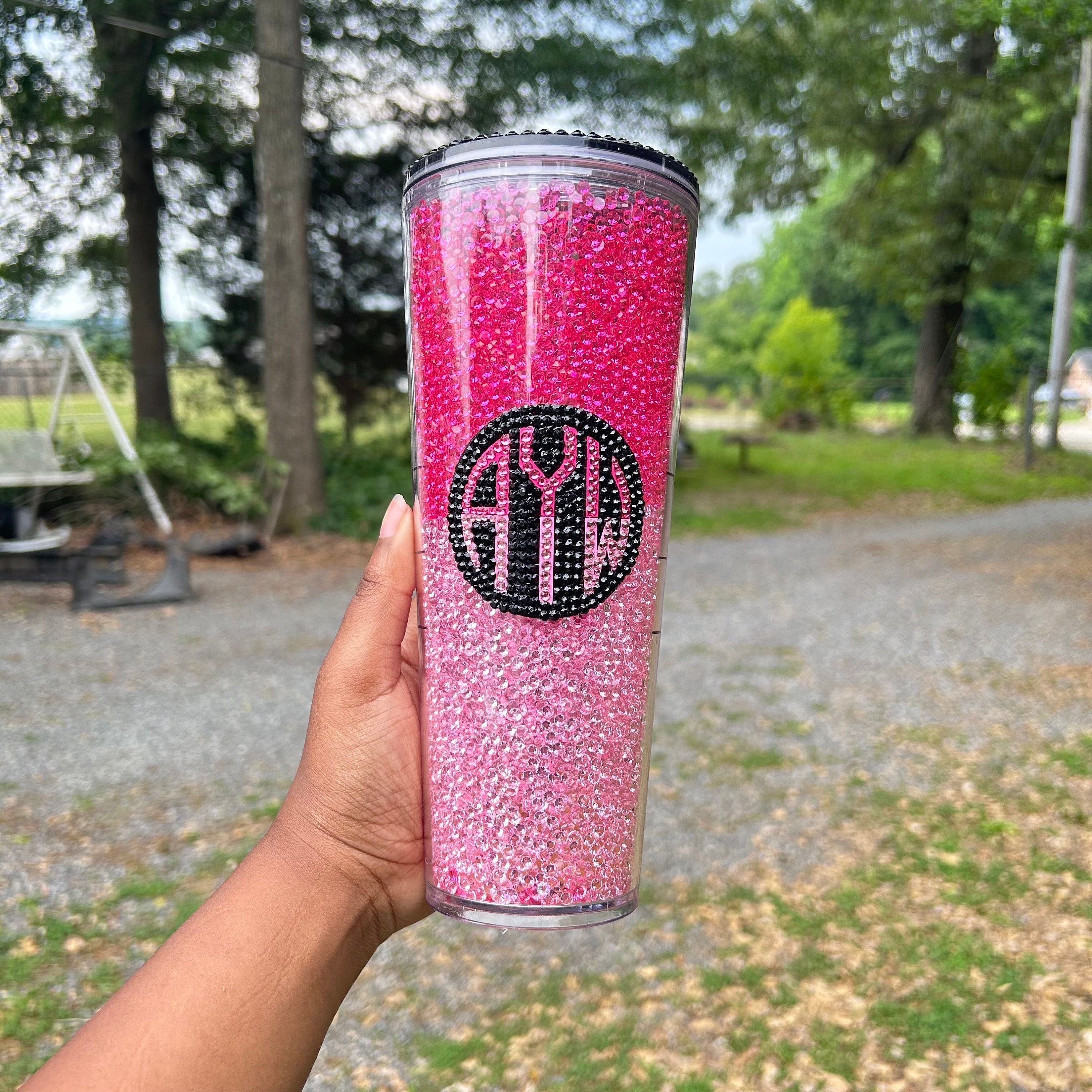 24oz Acrylic Jelly Rhinestone/HEART glitter filled tumbler