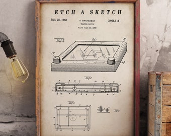 Etch a Sketch Patent Print - Scientific Wall Art | Chalkboard - Vintage- Blueprint | Digital Download