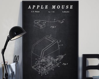 Impresión de patente de ratón de Apple - Arte Científico de la Pared ( Scientific Wall Art ) Pizarra - Vintage- Plano - Descarga digital