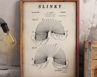 Slinky Patent Print - Scientific Wall Art | Chalkboard - Vintage- Blueprint | Digital Download