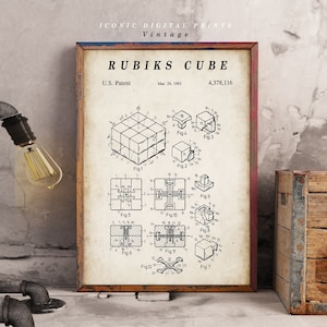 Rubiks Cube Patent Print - Scientific Wall Art | Chalkboard - Vintage- Blueprint | Digital Download