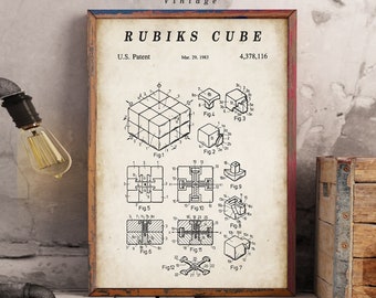 Rubiks Cube Patent Print - Scientific Wall Art | Chalkboard - Vintage- Blueprint | Digital Download