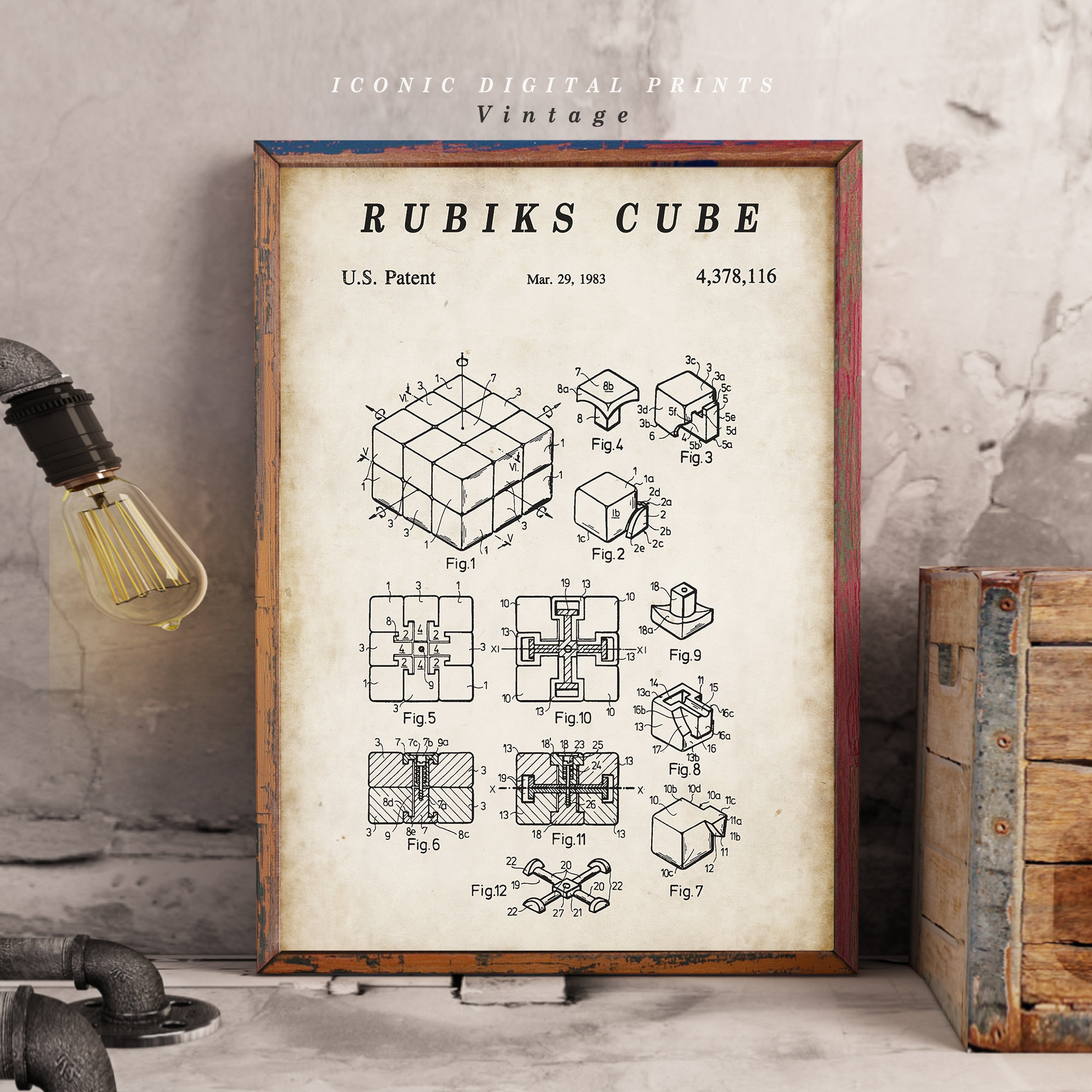 Ready to Print Ruics Cube Vintage #063 Instant Download Rubicks Cube Rubik/'s Cube Patent Print Poster Art