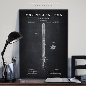 Fountain Pen Patent Print - Scientific Wall Art | Chalkboard - Vintage- Blueprint | Digital Download
