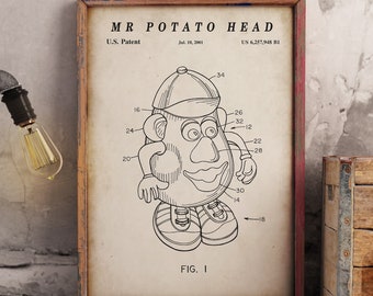 Stampa brevettuale Mr Potato Head - Arte della murascientifica Lavagna - Vintage- Blueprint Scarica digitalmente