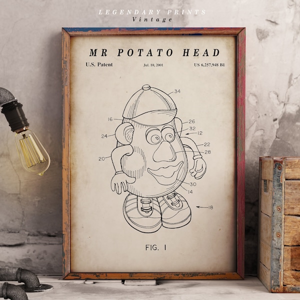 Mr Potato Head Patent Print - Scientific Wall Art | Chalkboard - Vintage- Blueprint | Digital Download