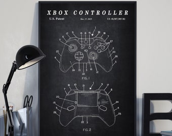 Xbox Controller Patent Print - Scientific Wall Art | Chalkboard - Vintage- Blueprint | Digital Download