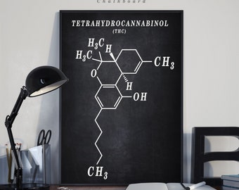 THC Marijuana Molecule Print - Scientific Wall Art | Chalkboard - Vintage- Blueprint | Digital Download