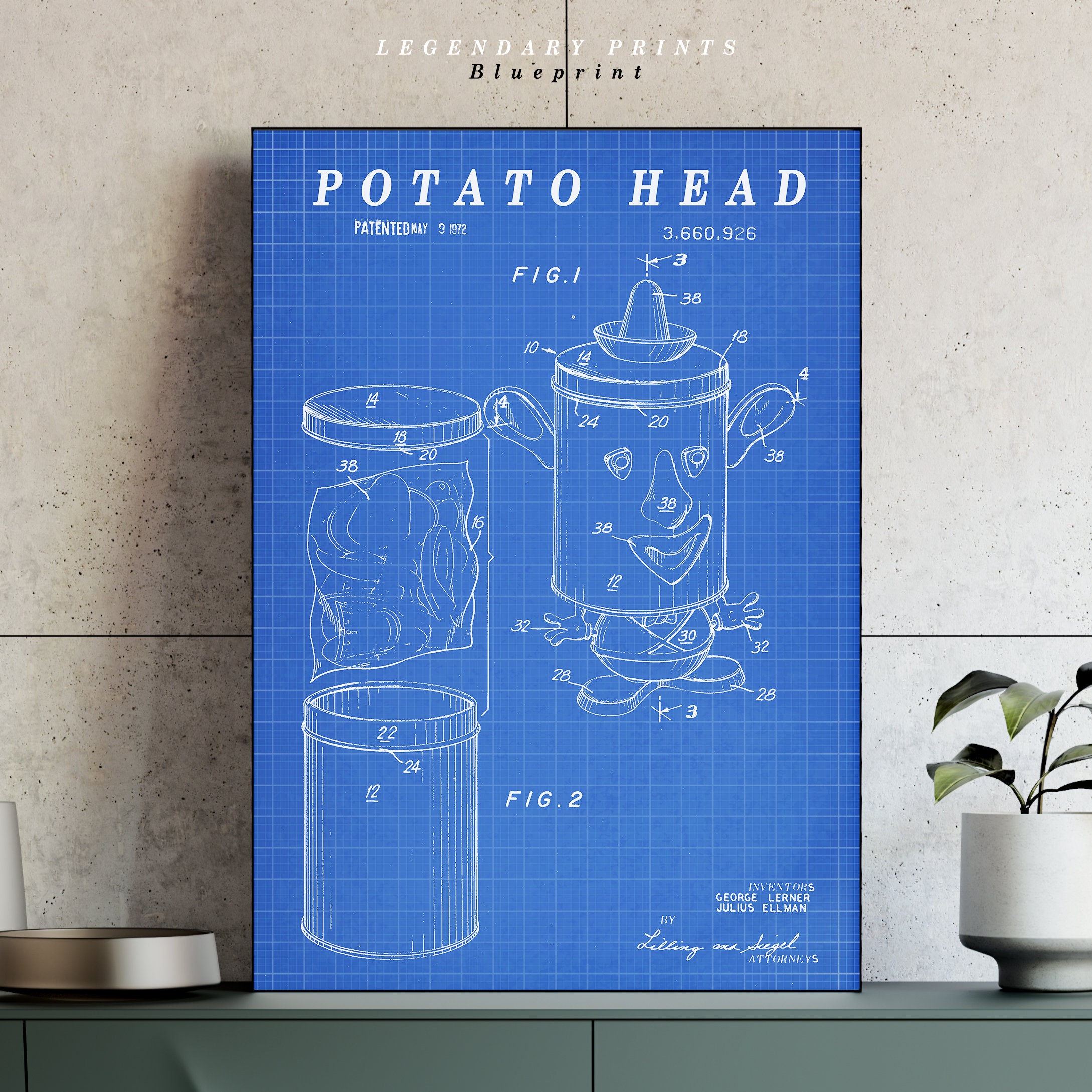 Original Mr Potato Head Patent Print - Scientific Wall Art | Chalkboard ...
